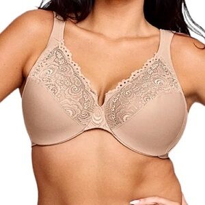 - Glamorise 36F Low Cut Nude WonderWire Lace Bra! NEW!